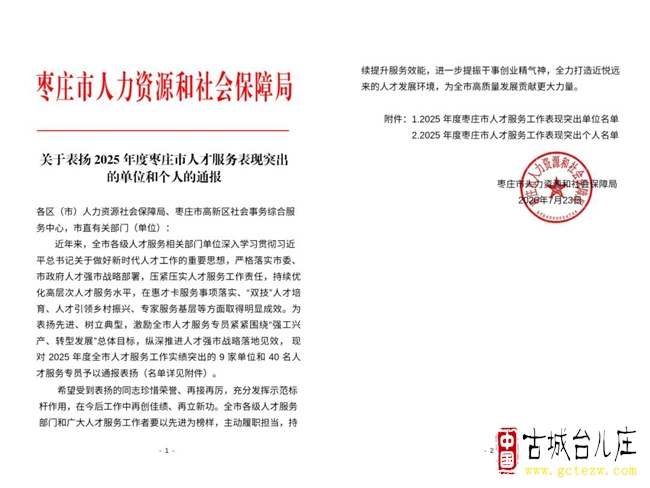 喜报！台儿庄1个集体2名个人获市级通报表扬